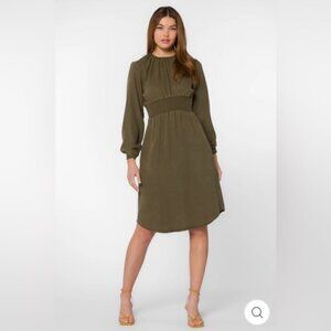 Velvet Heart Clarita Olive Dress Green Tencel Longsleeve Smocked Waist Large New